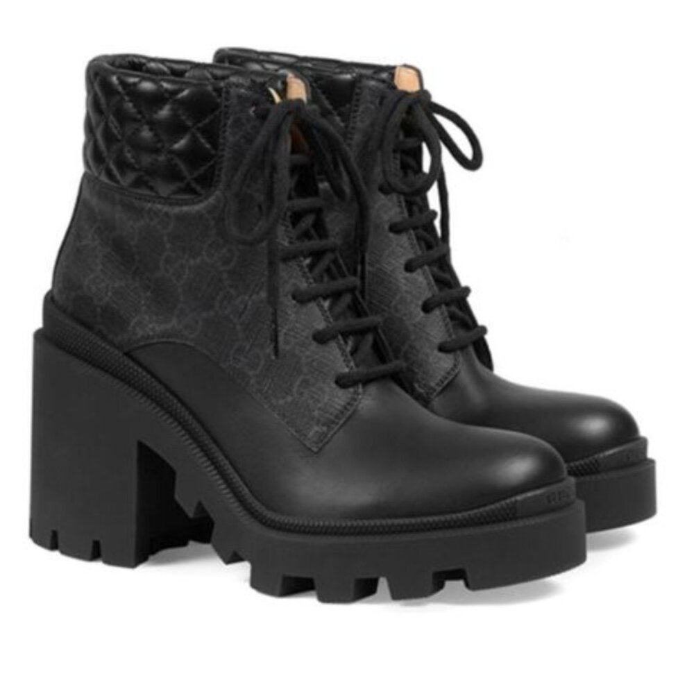 Gucci Women's GG Ankle Boot - Black Supreme Canvas - Size: 39 = 9 US